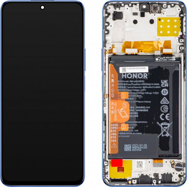 Honor X8 4G Display mit Rahmen und Akku Blau