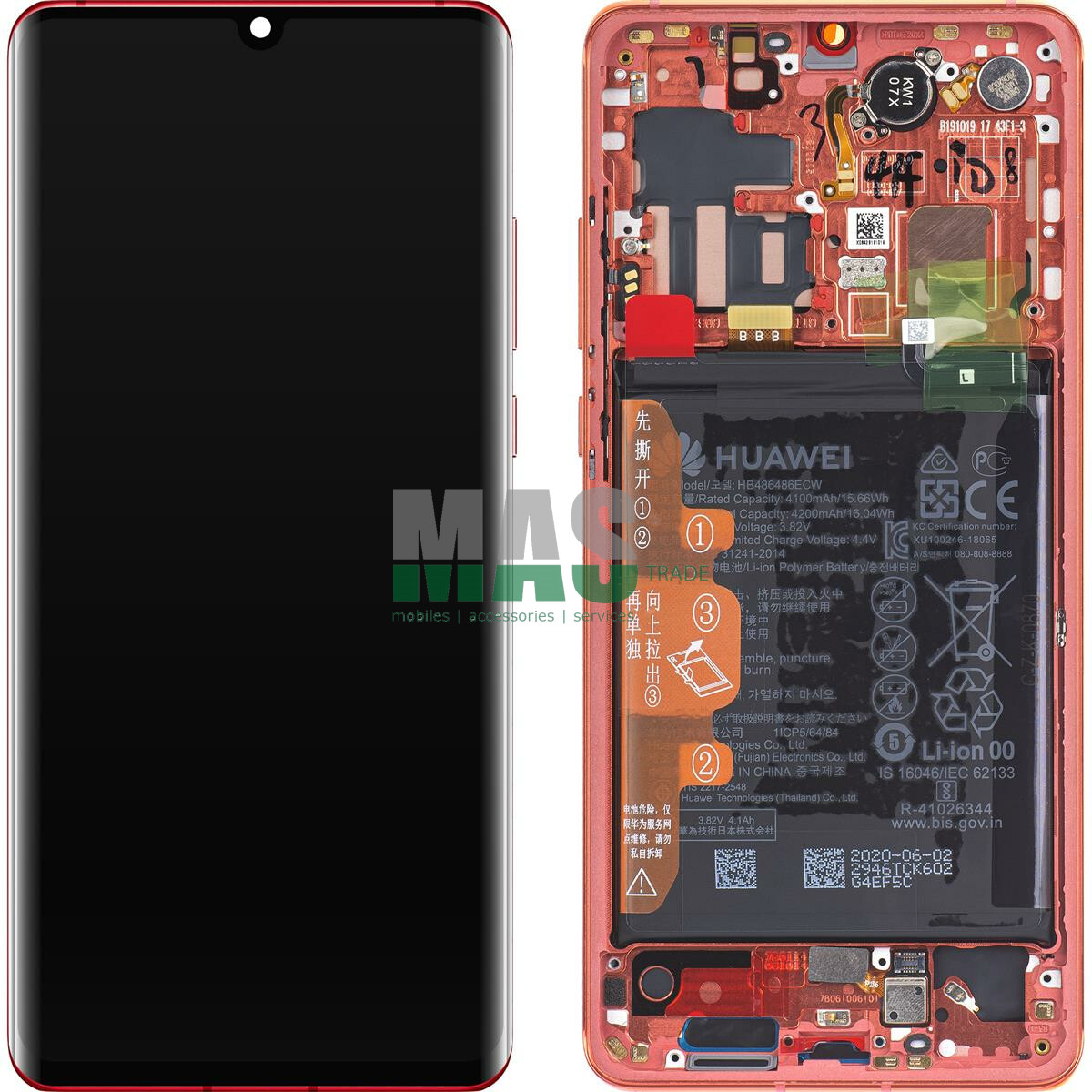 Huawei P30 Pro Display mit Rahmen und Akku Amber Sunrise